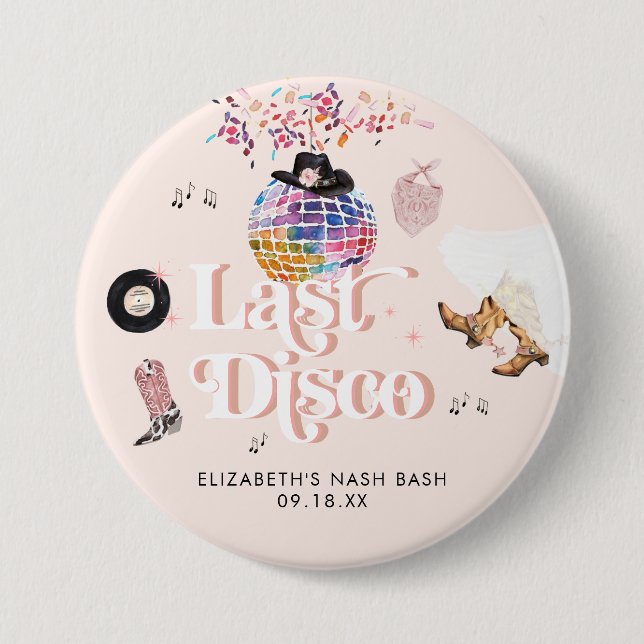 Badge Rond 7,6 Cm Disco Cowgirl Nashville Rodéo Rose | Enterrement d (Devant)