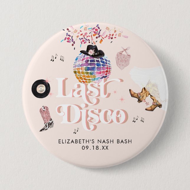 Badge Rond 7,6 Cm Disco Cowgirl Rodeo Rose de Nashville | Enterremen (Devant)