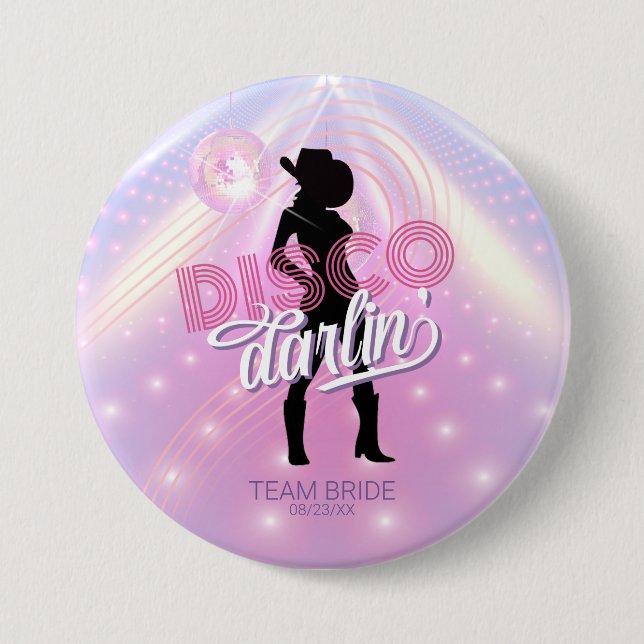 Badge Rond 7,6 Cm Disco Darlin' Demoiselle d'honneur v2 Équipe Marié (Devant)