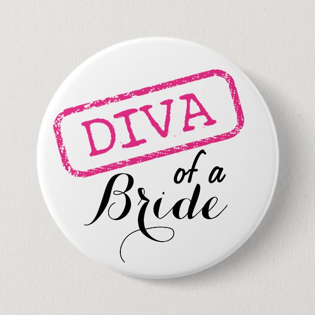 Badge Rond 7,6 Cm "DIVA" d'une mariée (Devant)