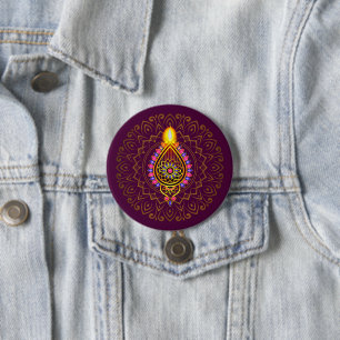 Badge Rond 7,6 Cm Diwali Bijoux Diya Design bougie Mandala Purple