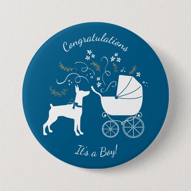 Badge Rond 7,6 Cm Dobermann Pinscher Baby shower Chien chiot Dobie (Devant)