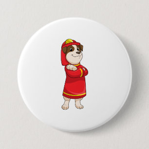 Badge Rond 7,6 Cm Dog as Firefighter with Helmet