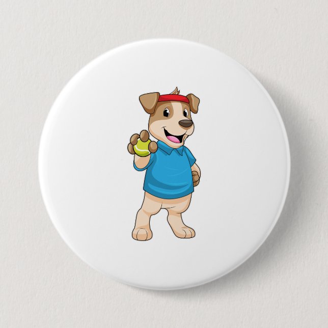 Badge Rond 7,6 Cm Dog at tennis (Devant)