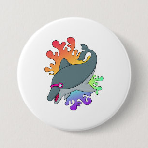 Badge Rond 7,6 Cm Dolphin at Swimming with Swimming goggles