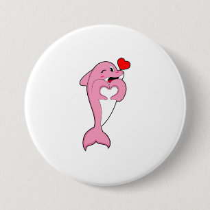 Badge Rond 7,6 Cm Dolphin Love Heart