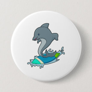 Badge Rond 7,6 Cm Dolpin comme Surfer avec Surfer
