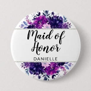 Badge Rond 7,6 Cm Domestique d'honneur pourpre florale enchantée