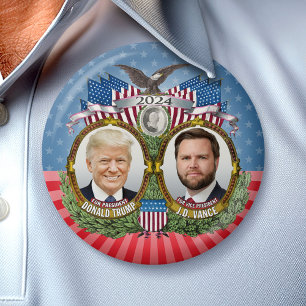 Badge Rond 7,6 Cm Donald Trump JD Vance Président Vice-Photo Stars