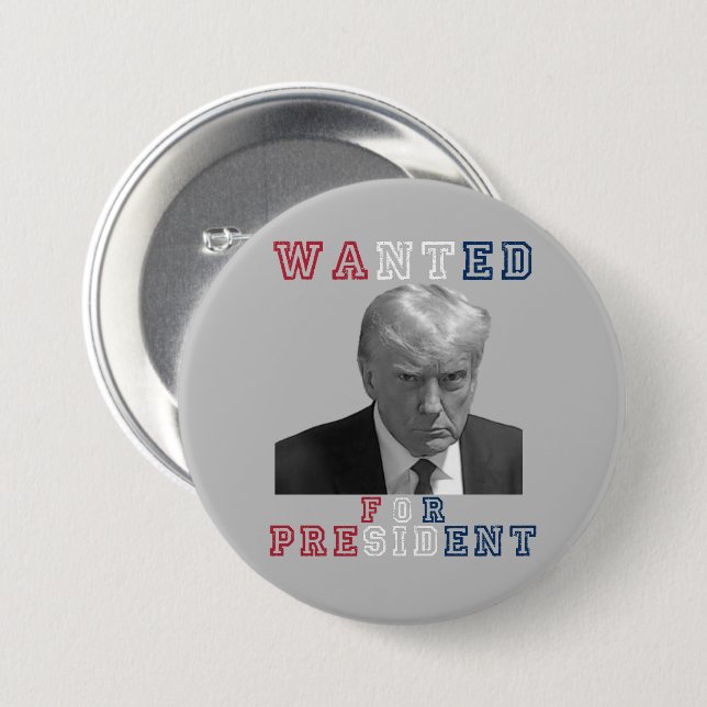 Badge Rond 7,6 Cm Donald Trump Mugshot Recherché pour le président 2 (Devant & derrière)