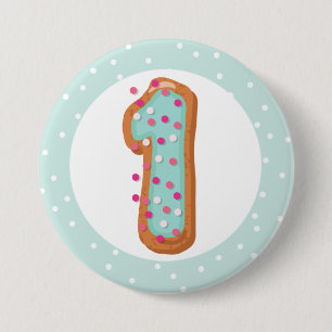 Badge Rond 7,6 Cm Donuts Glacés Bleus Numéro 1 Premier Anniversaire 