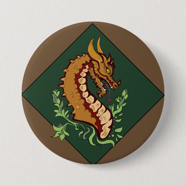 Badge Rond 7,6 Cm Dragon Brown stylisé (Devant)