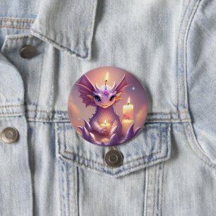 Badge Rond 7,6 Cm Dragon d'Imaginaire aux bougies d'anniversaire