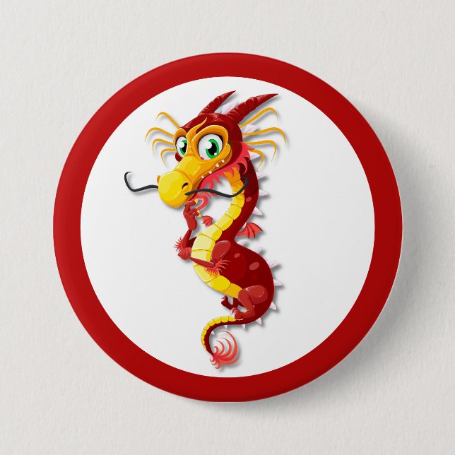 Badge Rond 7,6 Cm Dragon rouge chinois (Devant)