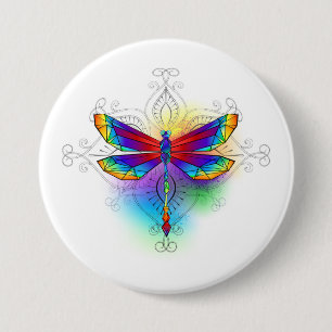 Badge Rond 7,6 Cm Dragonfly en arc-en-ciel