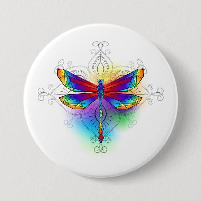 Badge Rond 7,6 Cm Dragonfly en arc-en-ciel (Devant)