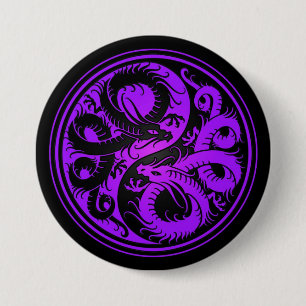 Badge Rond 7,6 Cm Dragons pourpres et noirs de Chinois de Yin Yang