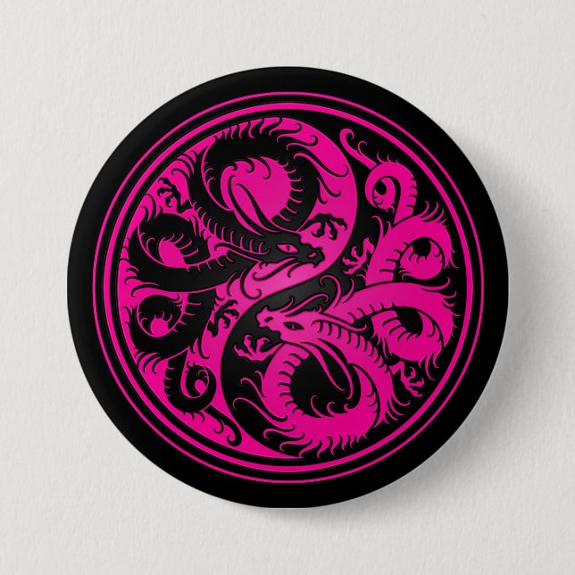 Badge Rond 7,6 Cm Dragons roses et noirs de Chinois de Yin Yang (Devant)