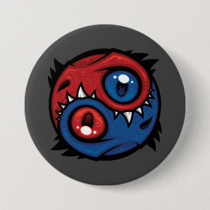 Badge Rond 7,6 Cm Dragons Yin Yang Rouge et Bleu