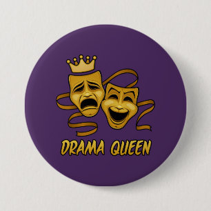 Badge Rond 7,6 Cm Drama Queen Comédie Et Tragédie Gold Theatre Masqu