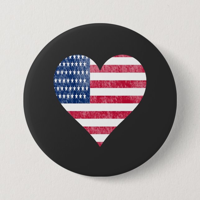 Badge Rond 7,6 Cm Drapeau américain dans le cœur (Devant)