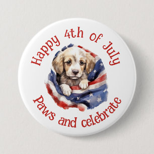 Badge Rond 7,6 Cm Drapeau américain du 4 juillet Chiot mignon