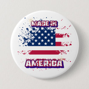 Badge Rond 7,6 Cm Drapeau américain éclaboussé de peinture "Fabriqué
