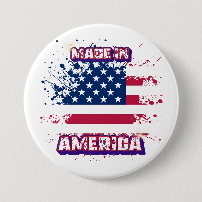 Badge Rond 7,6 Cm Drapeau américain éclaboussé de peinture "Fabriqué (Devant)