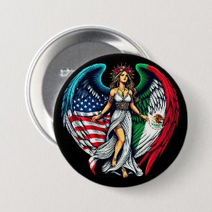 Badge Rond 7,6 Cm Drapeau américain et mexicain Ange Femme Art patri