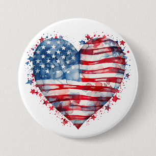Badge Rond 7,6 Cm Drapeau américain étoiles bandes cœur patriotique