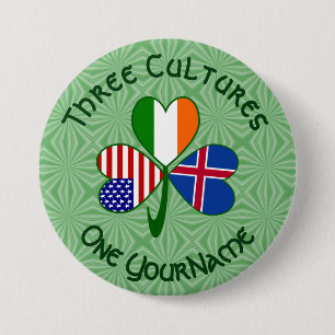Badge Rond 7,6 Cm Drapeau Américain Irlandais Islandais Trèfle Perso