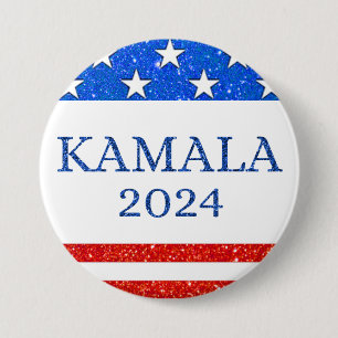 Badge Rond 7,6 Cm Drapeau américain KAMALA 2024 Parties scintillant