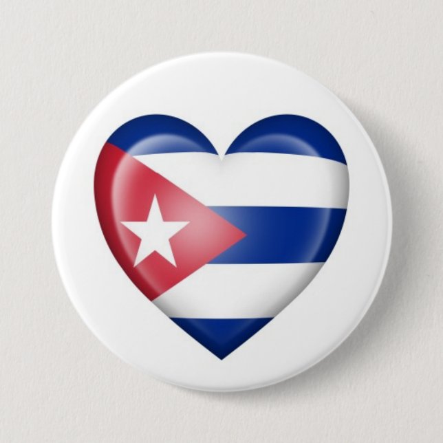 Badge Rond 7,6 Cm Drapeau cubain de coeur sur le blanc (Devant)