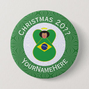 Badge Rond 7,6 Cm Drapeau d'ange de Noël brésilien Personnalisé