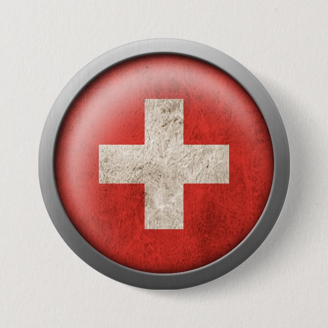 Badge Rond 7,6 Cm Drapeau de disque de la Suisse (Devant)