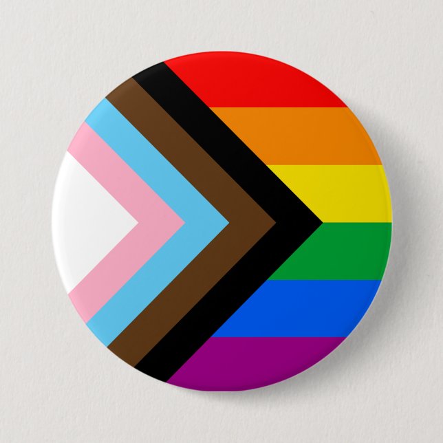 Badge Rond 7,6 Cm Drapeau de fierté de progrès LGBTQ+ (Devant)