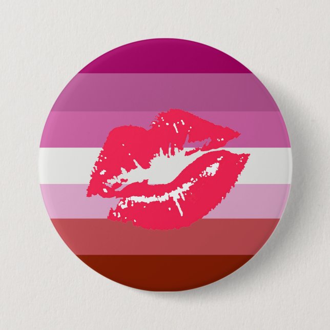 Badge Rond 7,6 Cm Drapeau de fierté lesbienne au rouge à lèvres (Devant)