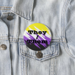 Badge Rond 7,6 Cm Drapeau de fierté non binaire zigzag à pronoms per