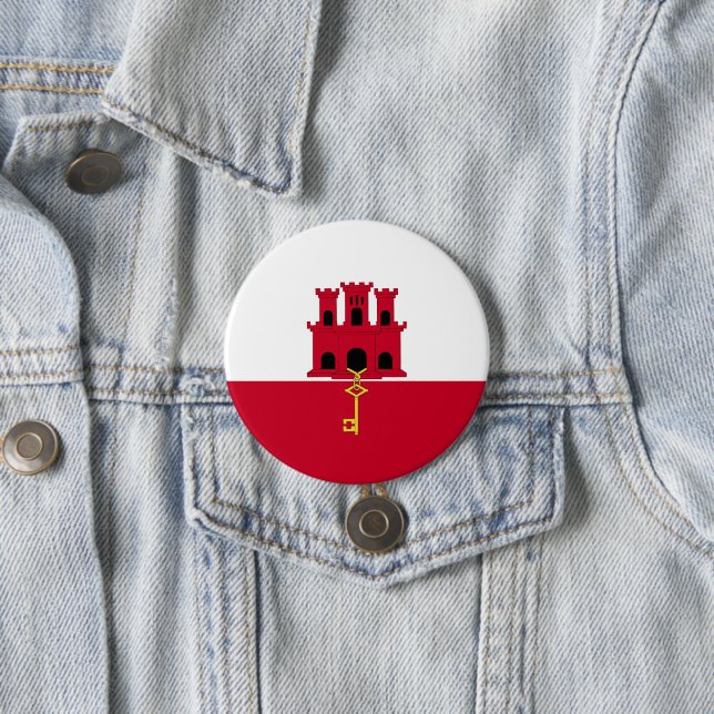 Badge Rond 7,6 Cm Drapeau de Gibraltar (En situation)