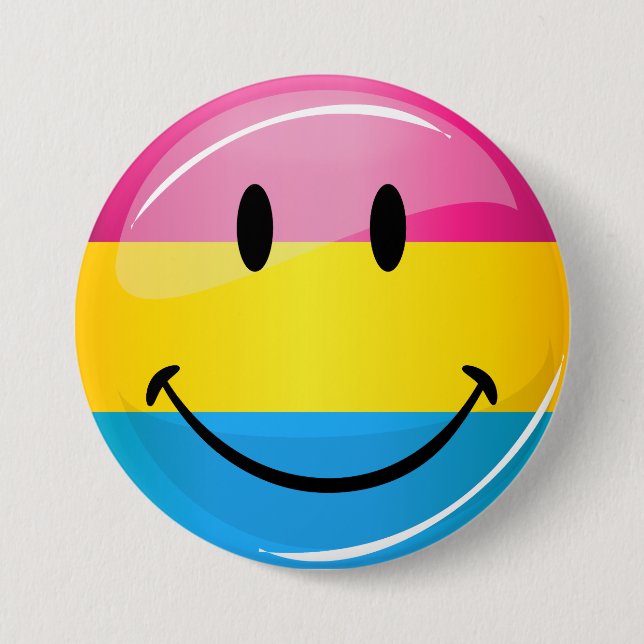 Badge Rond 7,6 Cm Drapeau de la Fierté Pansexuelle Souriante (Devant)