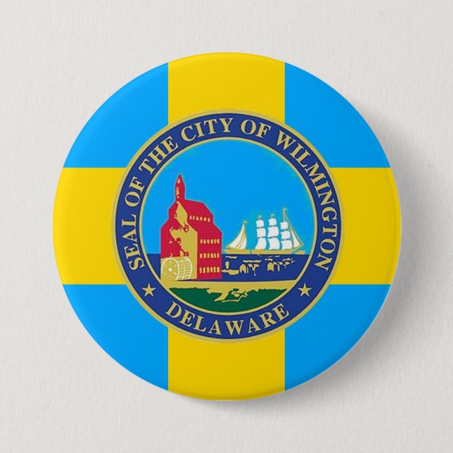 Badge Rond 7,6 Cm Drapeau de la ville de Wilmington, Delaware (Devant)