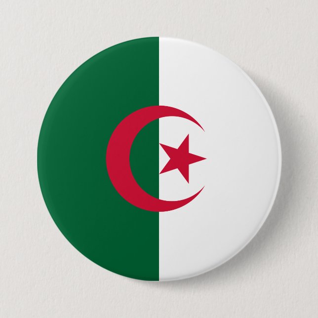 Badge Rond 7,6 Cm Drapeau de l'Algérie (Devant)