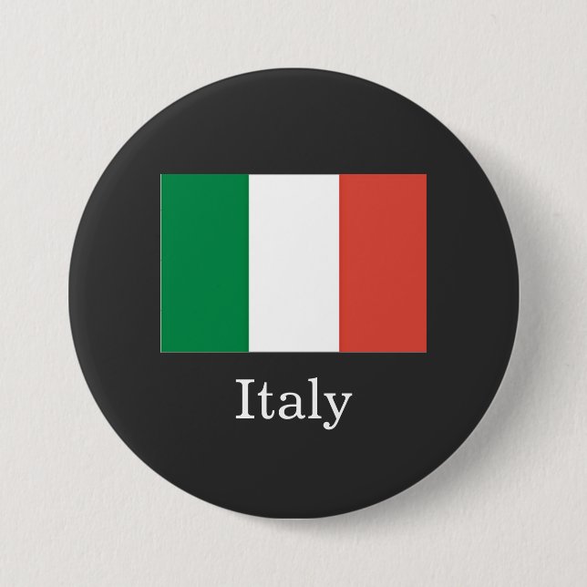 Badge Rond 7,6 Cm Drapeau de l'Italie, texte blanc, (Devant)