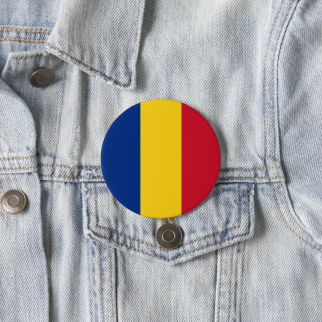 Badge Rond 7,6 Cm Drapeau de Roumanie (En situation)