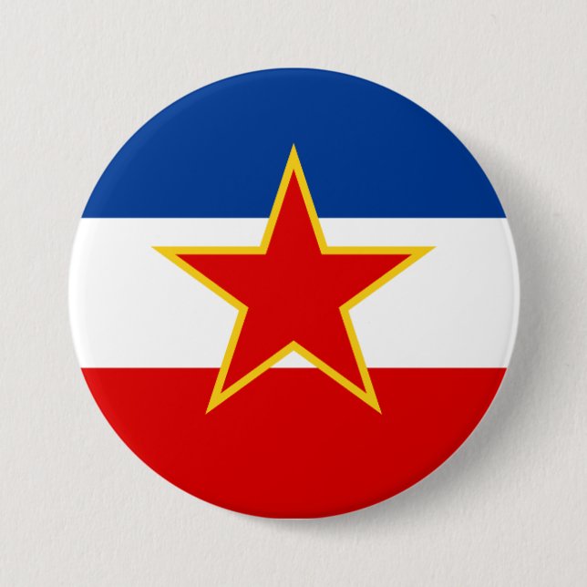 Badge Rond 7,6 Cm Drapeau de Yougoslavie (Devant)