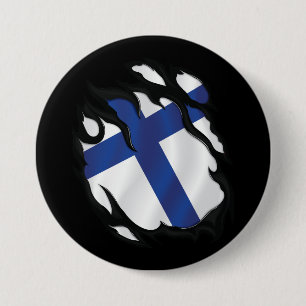 Badge Rond 7,6 Cm Drapeau déchiré de Finlande