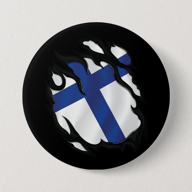 Badge Rond 7,6 Cm Drapeau déchiré de Finlande (Devant)