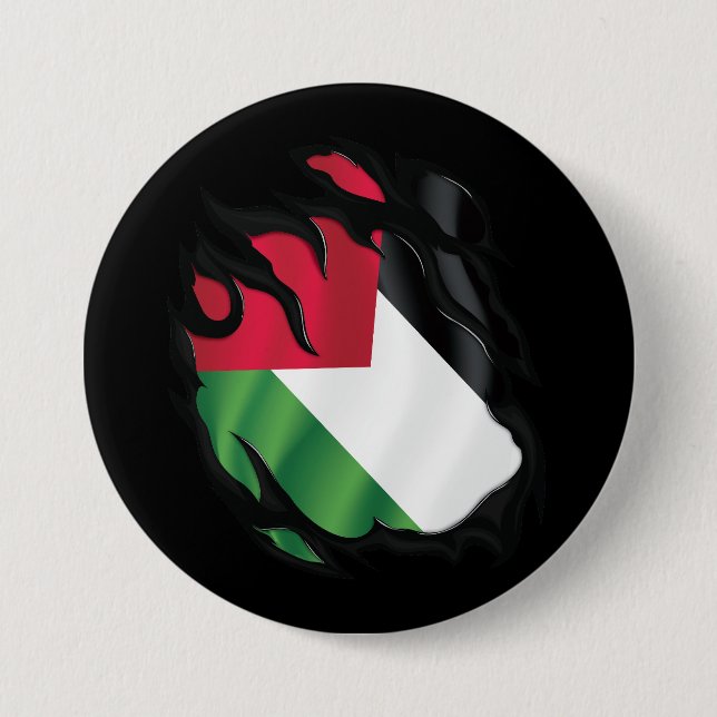 Badge Rond 7,6 Cm Drapeau déchiré de la Palestine (Devant)