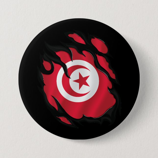 Badge Rond 7,6 Cm Drapeau déchiré de la Tunisie (Devant)