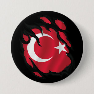 Badge Rond 7,6 Cm Drapeau déchiré de la Turquie